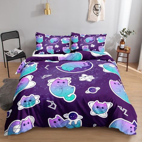 Bettwäsche-Set 200x200cm mit Katzen-Farbverlauf-Druck, 3-teilig
