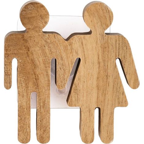 Placca per porta del bagno in acacia modello maschile femminile su adesivo - naturale - Tendance
