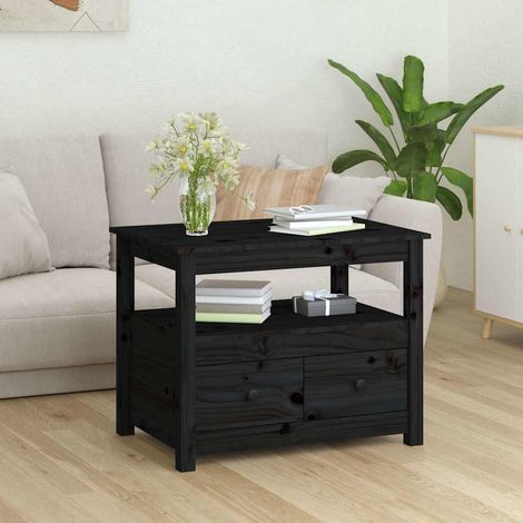 vidaXL Coffee Table Black 71x49x55 cm Solid Wood Pine (1/5)