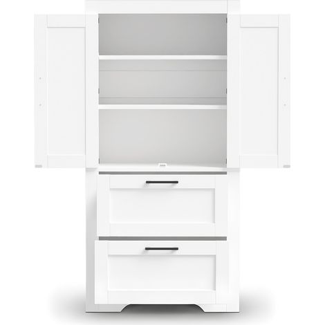 Aparador de cocina rústico blanco con 2 cajones y estantes ajustables (1/5)