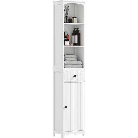 Badezimmerschrank mit 3 Regalen, 1 Schublade, robust, MDF, Weiß