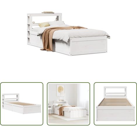 vidaXL Tête de lit sur pied -  Cadre de lit avec tête de lit blanc 75x190cm bois de pin massif (1/5)