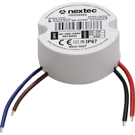 Rundes Netzteil 50 mm, 12 V, IP67, 2 A, 24 W