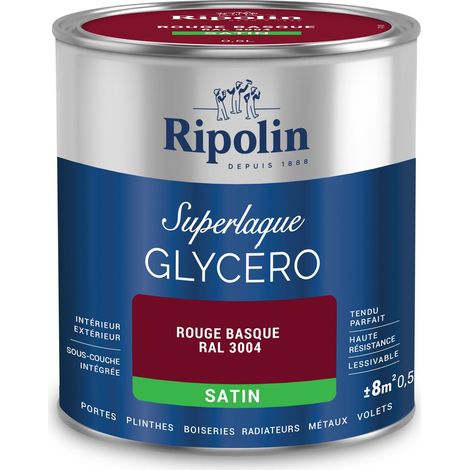 Ripolin – Peinture multisupports satin 0,5L – Rouge Basque RAL 3004 – Haute résistance aux chocs et taches – Application sur bois et métal