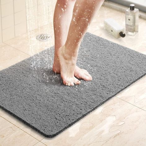 Rutschfeste Duschmatte, 60 x 40 cm, mit Abfluss, aus schnelltrocknendem PVC, für Badewanne, Dusche und Badezimmer (grau)