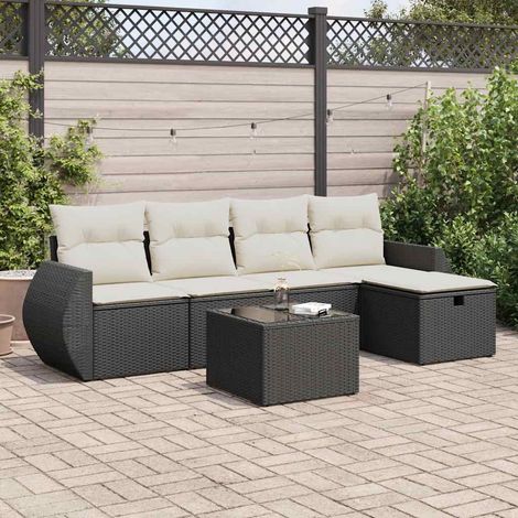 vidaXL Salon de jardin 6 pcs avec coussins noir résine tressée (1/5)