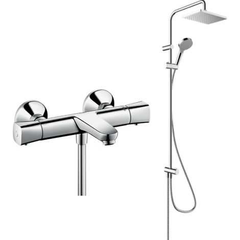 Pack mitigeur bain douche thermostatique HANSGROHE Ecostat Universal + colonne HANSGROHE Vernis Shape 230 chromé