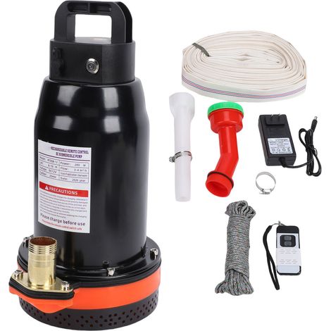 Petite pompe submersible CC avec télécommande pour piscines, spas, sous-sols et drainage de jardin. 280 W, débit 3-4 m³/h, tuyau en toile de 10 m. (1/5)