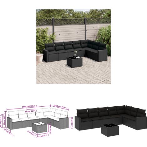 8-tlg. Garten-Sofagarnitur mit Kissen Schwarz Poly Rattan - Gartenmöbel - Outdoor Möbel - Rattan Sofa - Lounge Set - Esstisch - Home & Living (1/3)