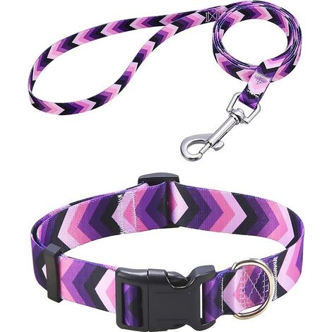 Hundehalsband und Leine, Muster mit Schnellverschluss, Bohème, Blumendesign, klassisches Halsband für kleine, mittlere und große Hunde (Lila Pfeil-Set, S) (1/5)
