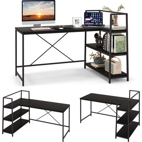 L-Shaped Corner Computer Desk Study Writing Table Workstation with Storage Shelf (1/5)