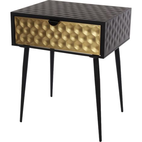 Jupiter 1 Drawer Bedside Cabinet - Metal - L35.8 x W46 x H56.2 cm - Black/Gold - Partially Assembled