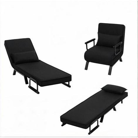 3-in-1 Klapp-Schlafsessel schwarz, verstellbare Rückenlehne, Leinen/Metall/Schaum, MODENUIT (1/5)