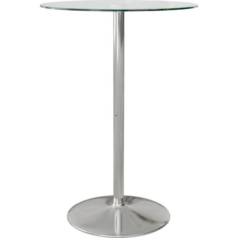 Table de bar ronde plateau verre trempé piètement acier bistro 2 personnes transparente