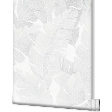 Papier Peint Blanc, Gris Moderne, Naturelle Florale, Feuilles, Plante pour Chambre a Coucher, Salon ou Cuisine Made in Germany 10,05 x 0,53m Avalon 31623 (1/5)