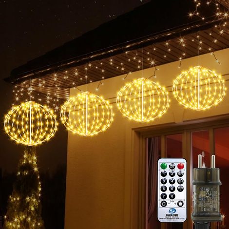 Luci natalizie a LED a forma di palline, luce bianca calda, 8 modalità, 4 pezzi (1/5)