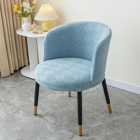 Housse de chaise incurvée, housse de coiffeuse, housse de chaise demi-cercle pour bureau, café, salle de conférence, housse de baguettes (style D - Snow Bud - bleu mer, 1 pièce) (1/5)
