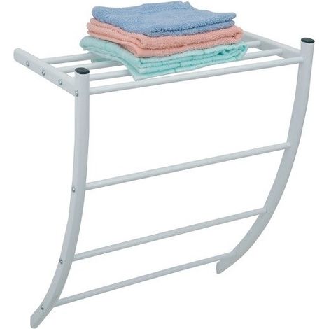 MSV – Porte-serviettes mural en acier blanc – Dimensions 49x23x38 cm – Fixation murale facile – Pour salle de bain et cuisine