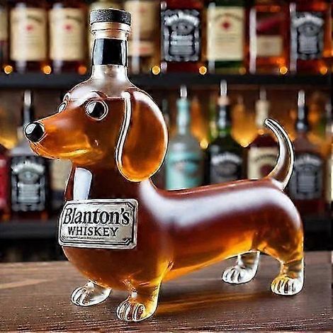 Whiskyflasche mit Dackelmotiv, witzige Whiskyflasche mit Dackel, Weinflasche aus Glas mit Dackelfigur, dekorative Dackelkaraffe, geeignet für Bar, Zuhause, Büro