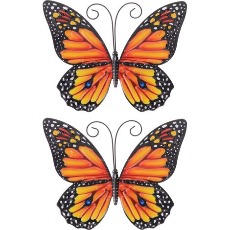 Décorations Murales Papillon 3D en Métal Jaune, Lot de 2 pour Maison, Balcon et Jardin (1/5)