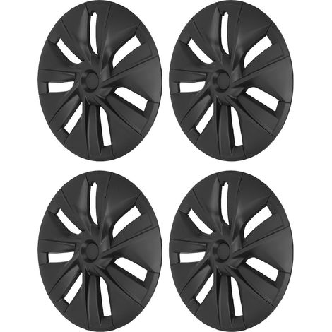4 cache-moyeu roue noir mat finition texturée haute résistance compatible Tesla Model Y 2020-2023 (1/5)