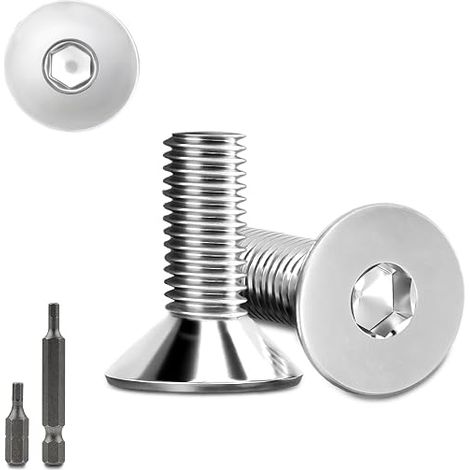 Lot de 150 vis à tête fraisée M5 x 12 mm en acier inoxydable à six pans creux M5 en acier inoxydable Vis à tête fraisée pour prise de courant avec 2 têtes de vis hexagonales (1/5)