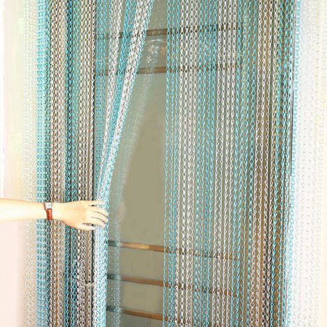 Rideau à lanières métalliques en aluminium 90 x 214,5 cm, anti-mouches et insectes, décoratif, pour porte. (1/5)