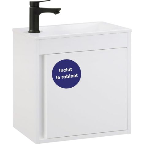 Kometmöbel Meuble Lave-Mains Suspendu 50cm avec Meuble Sous-Vasque pour Petits Espaces (Blanc 50cm, Avec Robinet Noir) (1/5)