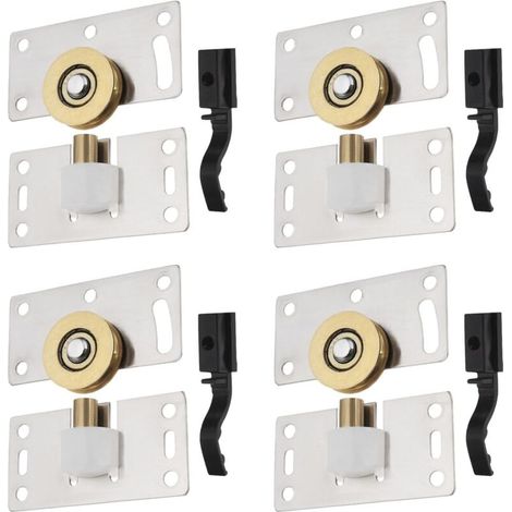 Lot de 4 roulettes de porte coulissante en acier inoxydable pour armoires, armoires, fenêtres, quincaillerie de meubles (1/4)