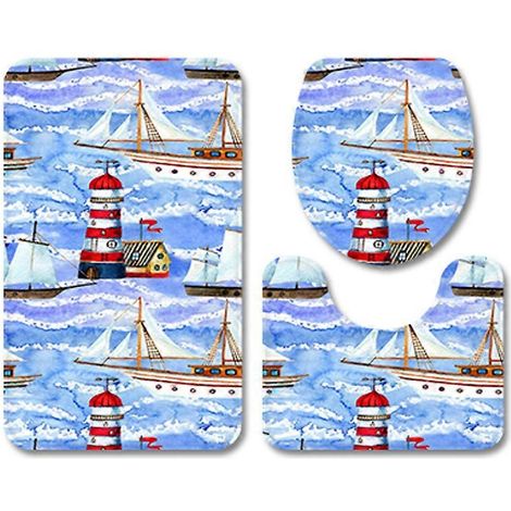 Coussin de siège de toilette décoratif à motif dessin animé simple, tapis de sol antidérapant pour salle de bain et chambre, trois pièces (1/2)