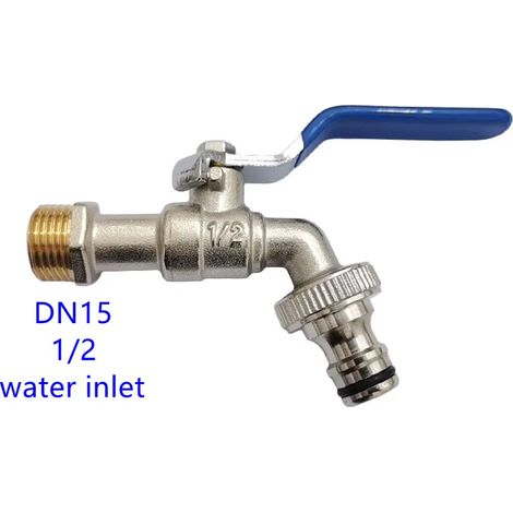 Robinet de jardin extérieur (DN15, poignée bleue), antigel, double commande, en cuivre, pour lave-linge et évier de jardin 1/2". (1/4)