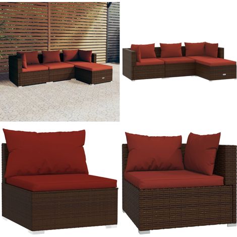 4-tlg. Garten-Lounge-Set mit Auflagen Poly Rattan Braun - Garten-Lounge-Set - Garten-Lounge-Sets - Home & Living