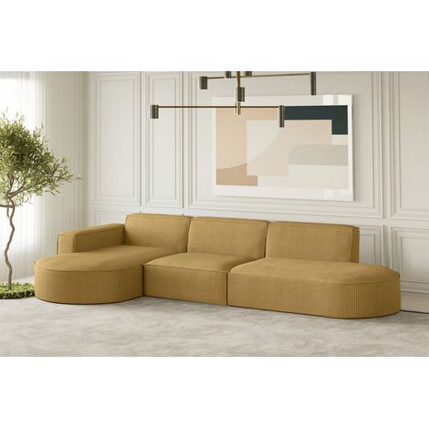 Ecksofa Designersofa PALMA in Stoff Scala Senfgelb Ottomane Links (1/3)