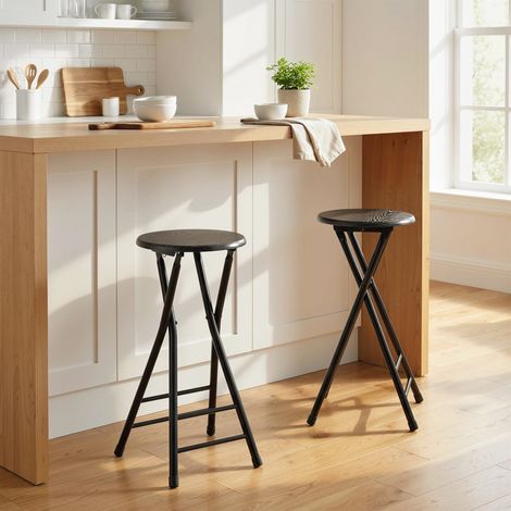 Tabourets bar ensemble 2 Tabouret à barre pliante cadre en acier Chaises cuisine repose-pieds doubles Noires - Dimensions: 34x30x70 cm