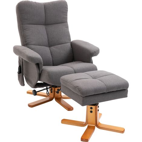 HOMCOM sillón relax reclinable con reposapiés con 10 puntos de masaje función reclinable giratorio 360° mando a distancia bolsillo lateral para salón