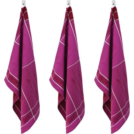 LAGUIOLE CUISSON - Lot de 3 torchons jacquard 50x70cm mauve - "Tartan" (1/3)
