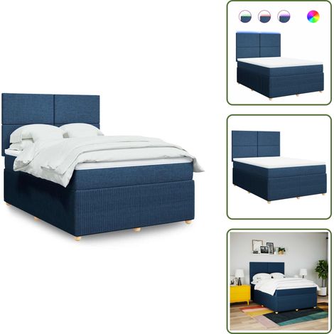 vidaXL Sommier à lattes de lit avec matelas Bleu 140x190 cm Tissu