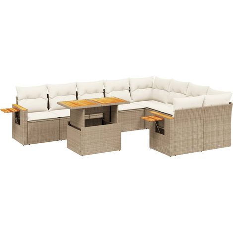 Maison Exclusive - Set Divano da Giardino 10 pz con Cuscini Beige in Polyrattan (1/3)
