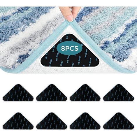 Anti Derapant Tapis,Rug Grippers 8 Pcs Triangulaires Antidérapant pour Tapis,Anti Curling Carpet Grippers Coin,Lavable et Réutilisable Sticker Tapis Antidérapant pour Tous Les Sols Lisses (1/5)