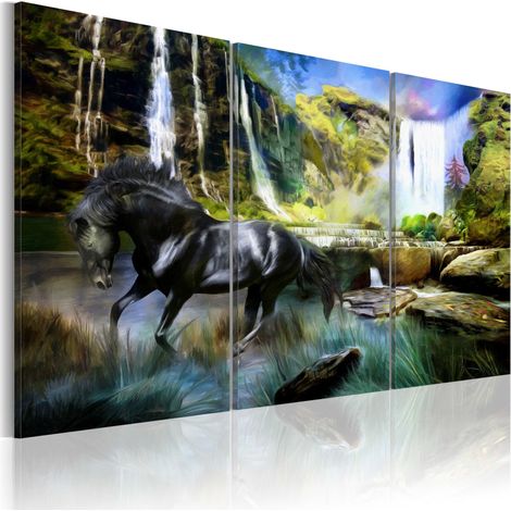 Quadro - Cavallo sullo sfondo di una cascata azzurra - 90x60 (1/4)