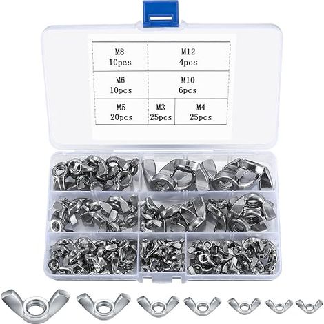 Flügelmuttern Sortiment Kit, Edelstahl Flügelschrauben, Schmetterlingsmutter Wing Nut Kits für Heimwerker DIY Tools elektronische Geräte Hardware (100 Silber) (1/5)