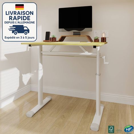 Escritorio de pie regulable en altura, estructura de acero - 60 x 80 x (60-90) cm - Color madera (1/5)