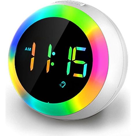 Reloj despertador con control por voz, regulable, dos alarmas y pantalla de temperatura (blanco).