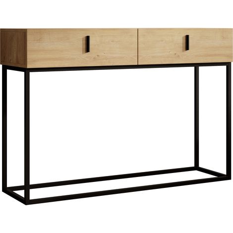Meuble d'entrée Table Console Table d'entrée Design Industriel Structure Acier Noir Mat 120x83,6x36,8cm Couleur Safir 2 Tiroirs Modèle Aron (1/5)