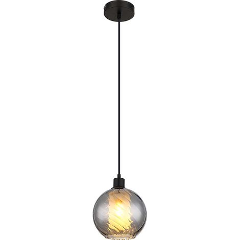 Hängeleuchte Pendelleuchte Wohnzimmerlampe schwarz Glaskugel rauch H 120 cm