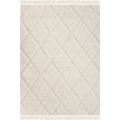 Alfombra infantil de algodón 160 x 230 cm lavable a máquina con flecos diseño geométrico rectangular beige Xeldem (1/5)