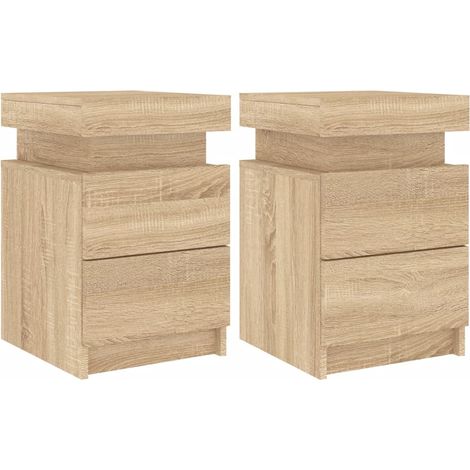 Conjunto de 2 mesitas de noche con luces LED y dos cajones 35 x 39 x 55 cm madera de ingeniería color roble DEC035968
