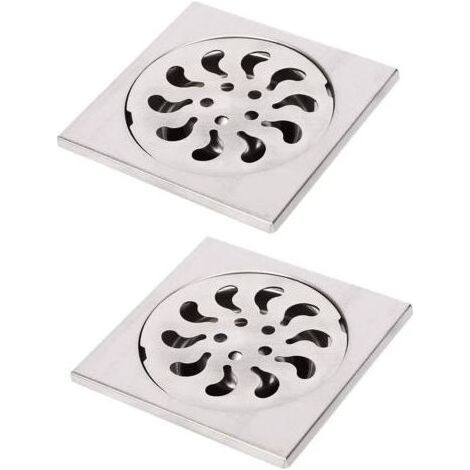 2pcs Siphon de Sol Acier Inoxydable, Grille de Douche Carrée Filtre de Douche Drain de Douche Attrape Cheveux pour Salle de Bain, 90x90x30mm (1/5)