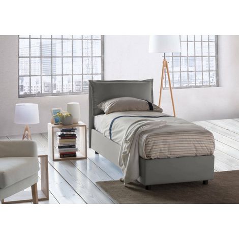 Talamo Italia Lit simple Penelope, Lit conteneur avec revêtement en tissu, 100% Made in Italy, Ouverture frontale, avec matelas Cm 90x190 inclus, Gris, avec emballage renforcé (1/5)