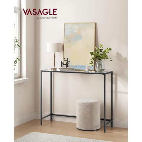 VASAGLE Consolle Ingresso, Tavolo Consolle, Piano in Vetro Temperato, Telaio Robusto e Stabile, Piedini Regolabili, per Soggiorno, Corridoio, Nero Inchiostro e Trasparente (1/5)